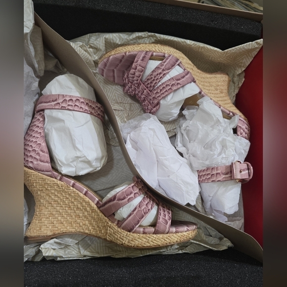 NIB Donald Pliner Trixee Crocco Leather Ankle Strap Wedge Espadrille Sandals 6 - Picture 2 of 15